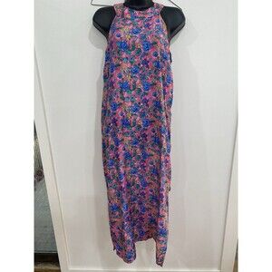 Victoria Secret Size M 100% Silk Pink Floral Sleeveless Maxi Dress Slit